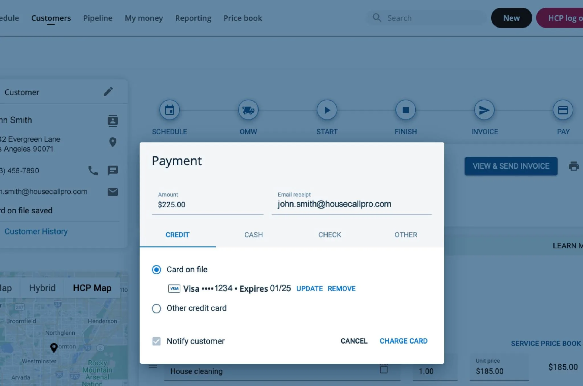 Credit card on file feature customer checkout screenshot