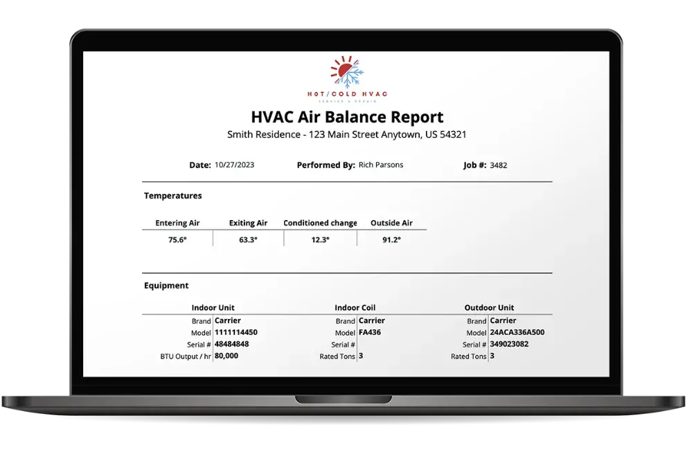 HVAC air balance report laptop mock up