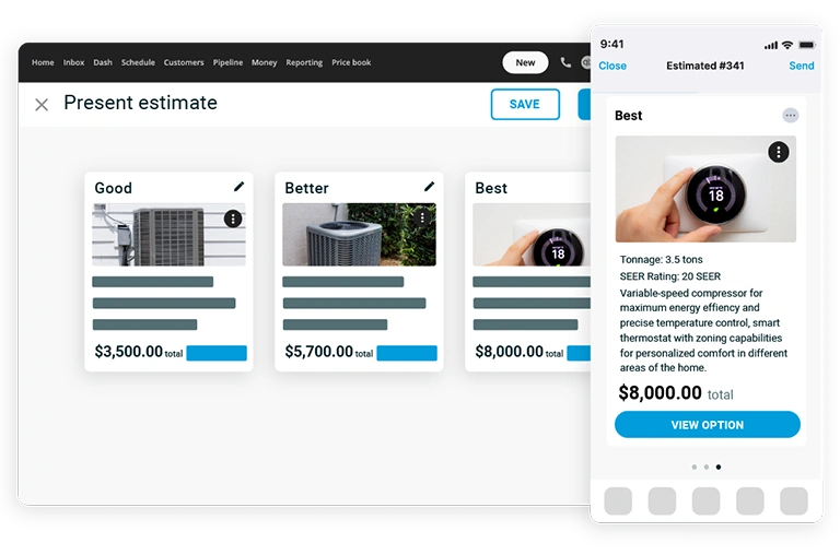 Housecall Pro HVAC sales proposal software mock up