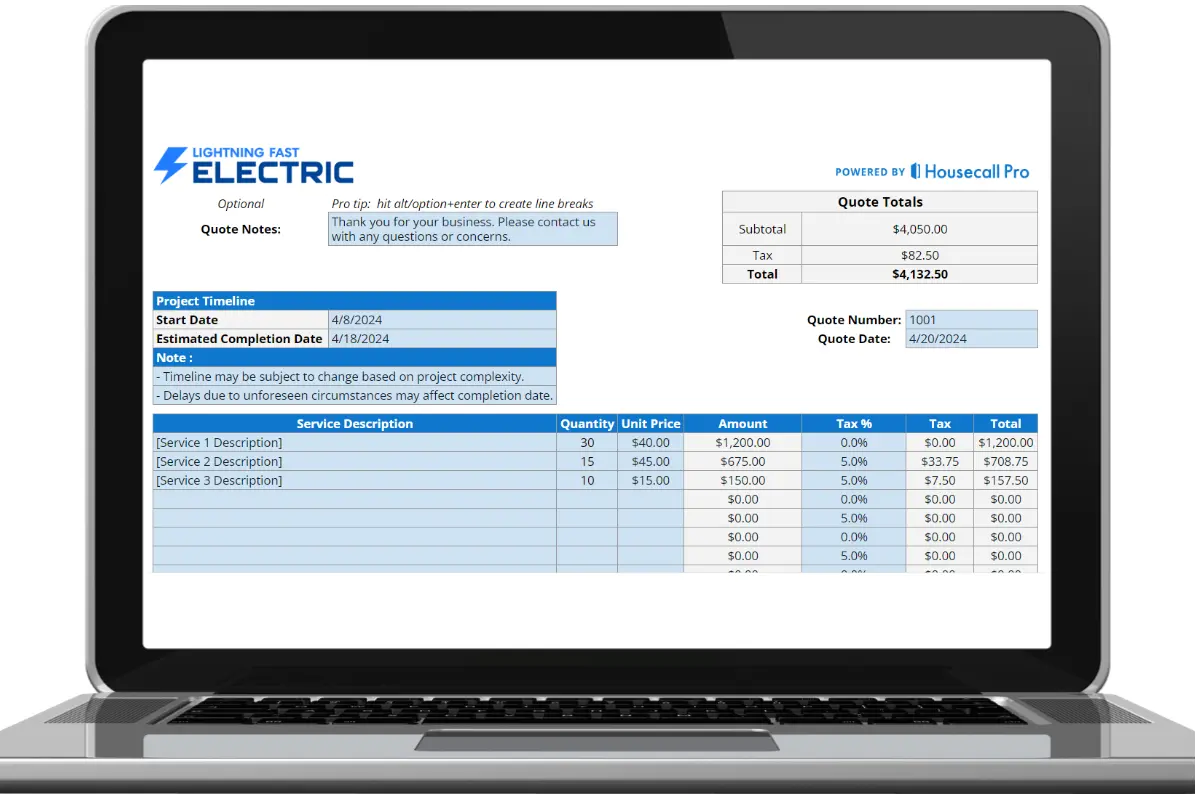 Electrician Commercial Quote Template Housecall Pro