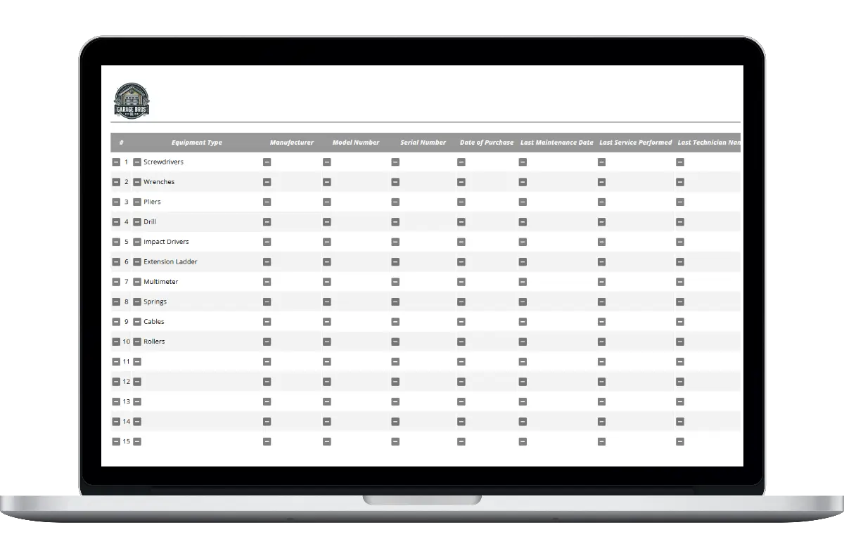 Garage Door Equipment List Template Housecall Pro