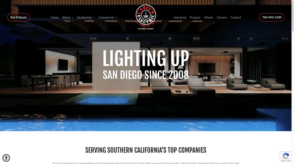 - Housecall Pro Casey's electrical services of San Diego homepage screenshot