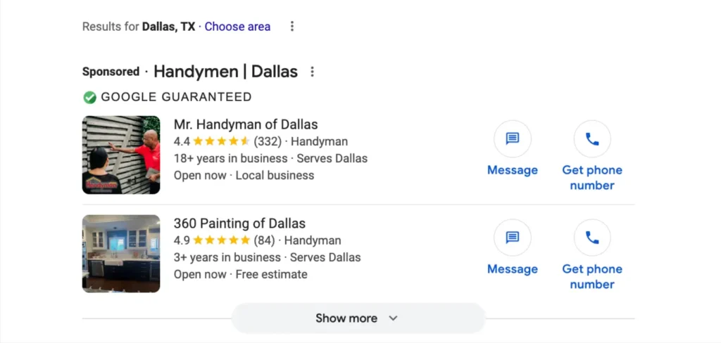 - Housecall Pro Handyman service Dallas, Tx Google Guaranteed Local Service Ads screenshot