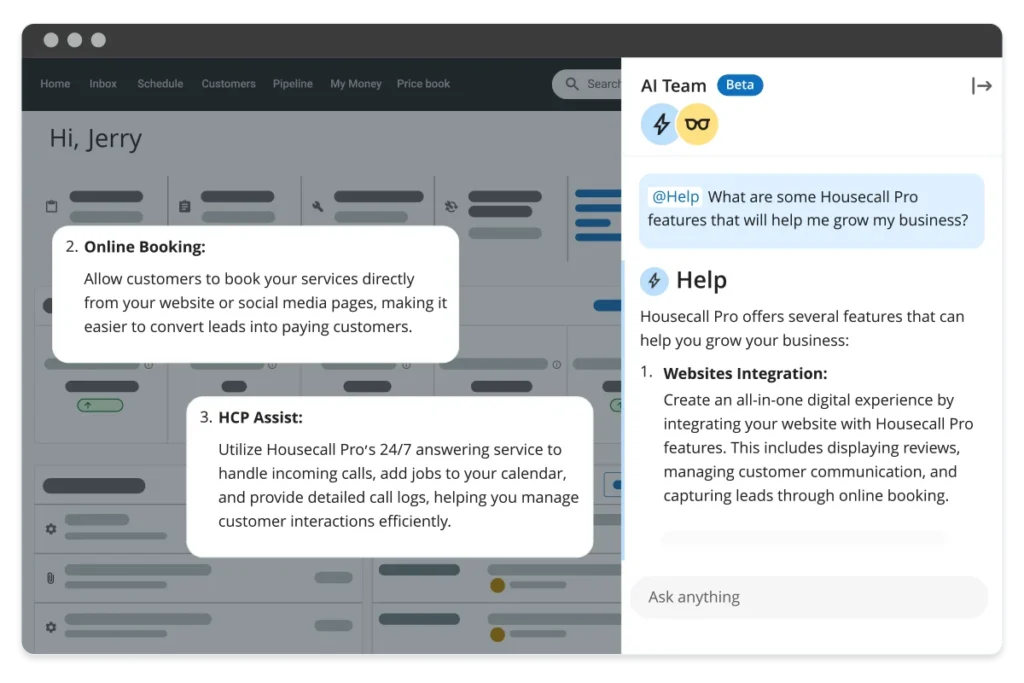 HCP's AI Help support agent for service businesses