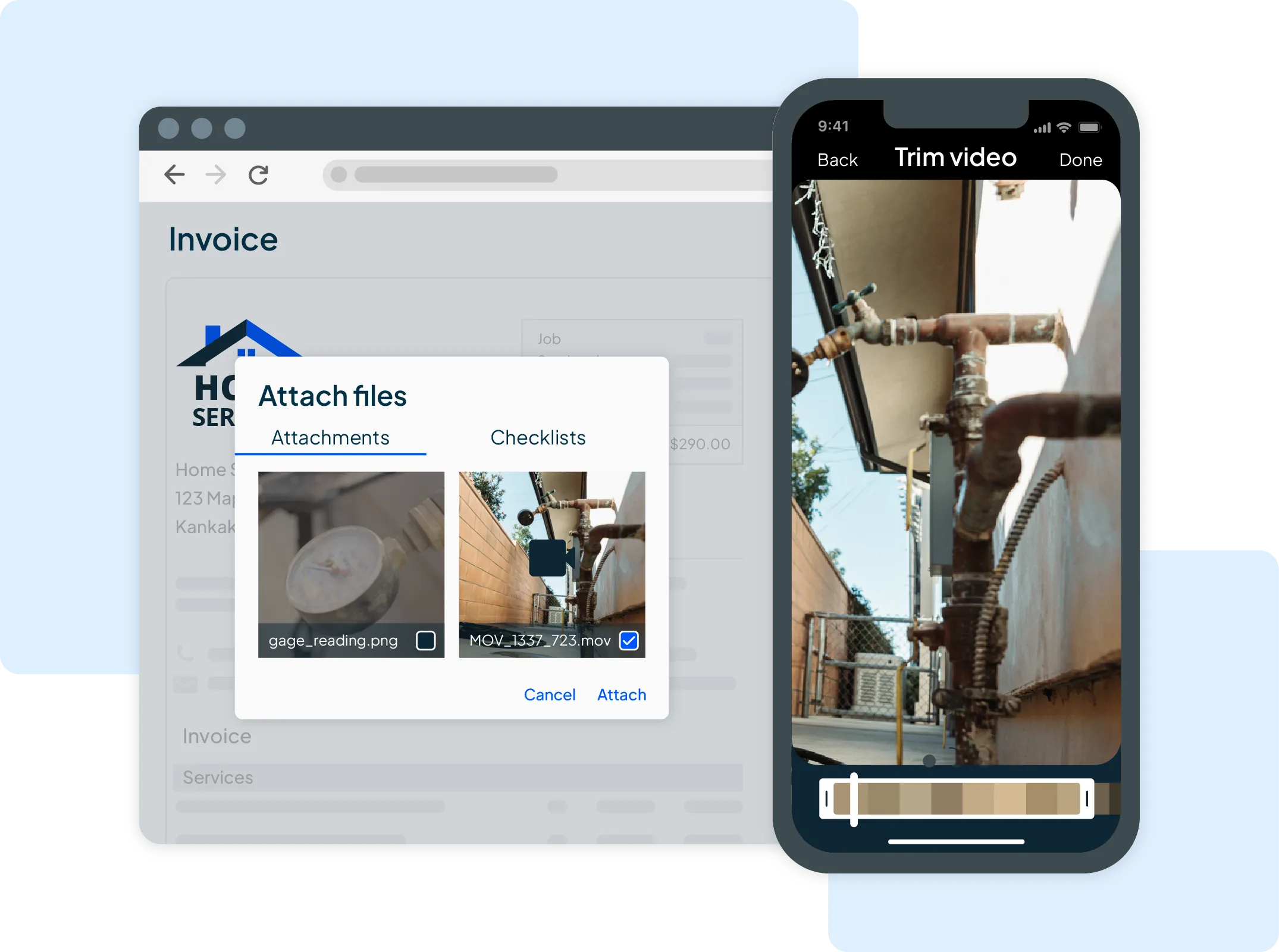Gauge reading photo with trim video editing screen inside of HCP Cam