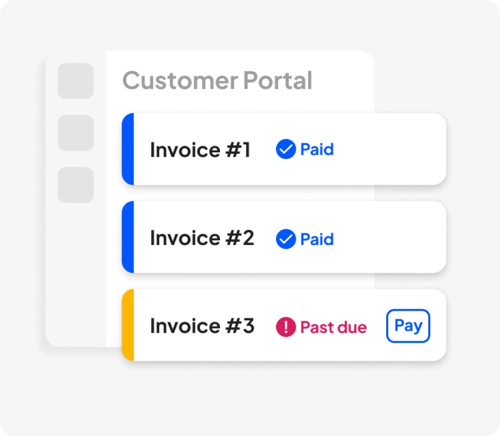Online customer portal screen with three invoice payment status