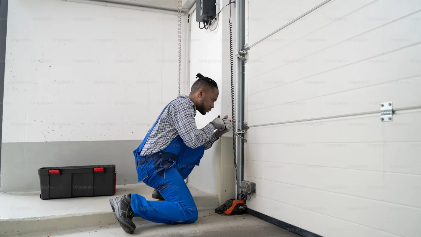 Pro doing installation and repair on garage door