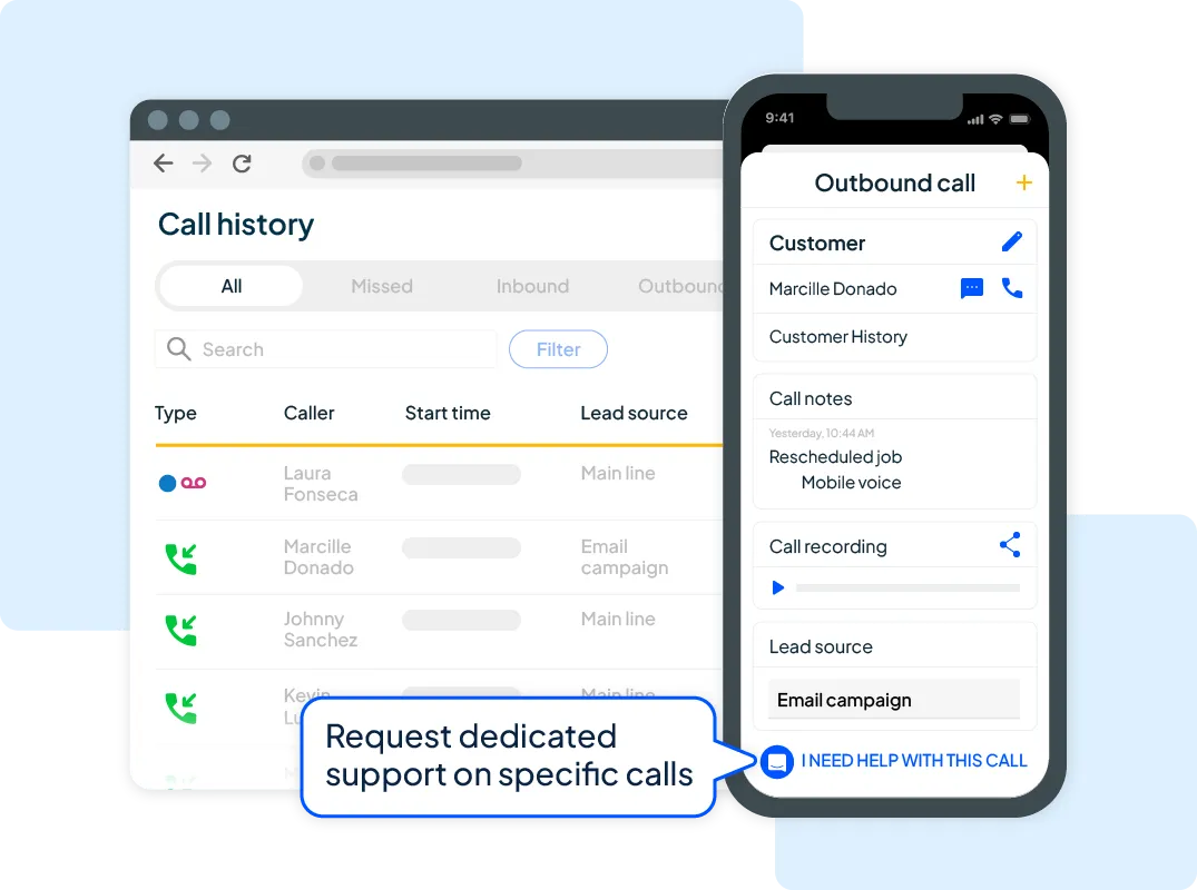 HCP assist call log history