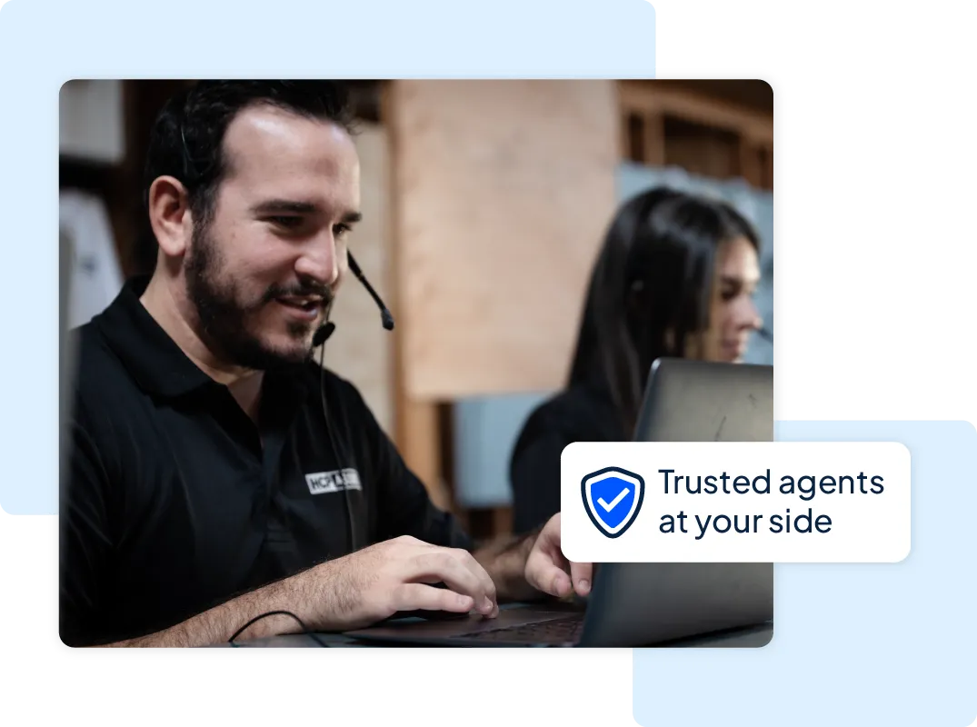 HCP assist - male agent in black collar shirt answers live phone call