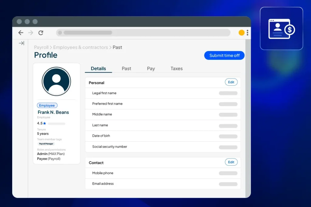 Payroll profile for employees and contractors inside of HCP