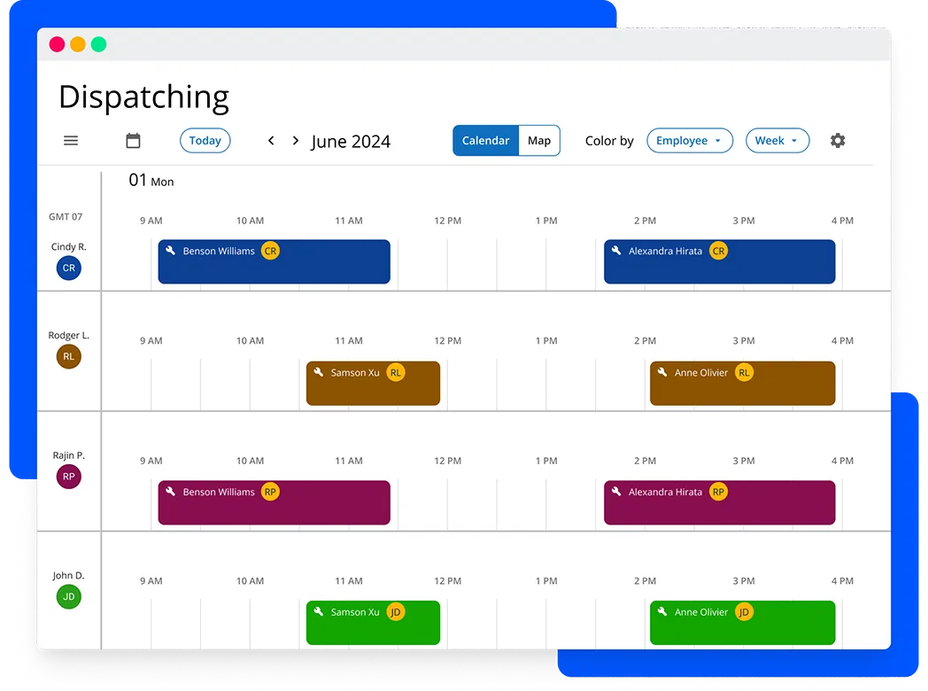 Housecall Pro's field service dispatching and scheduling software calendar view
