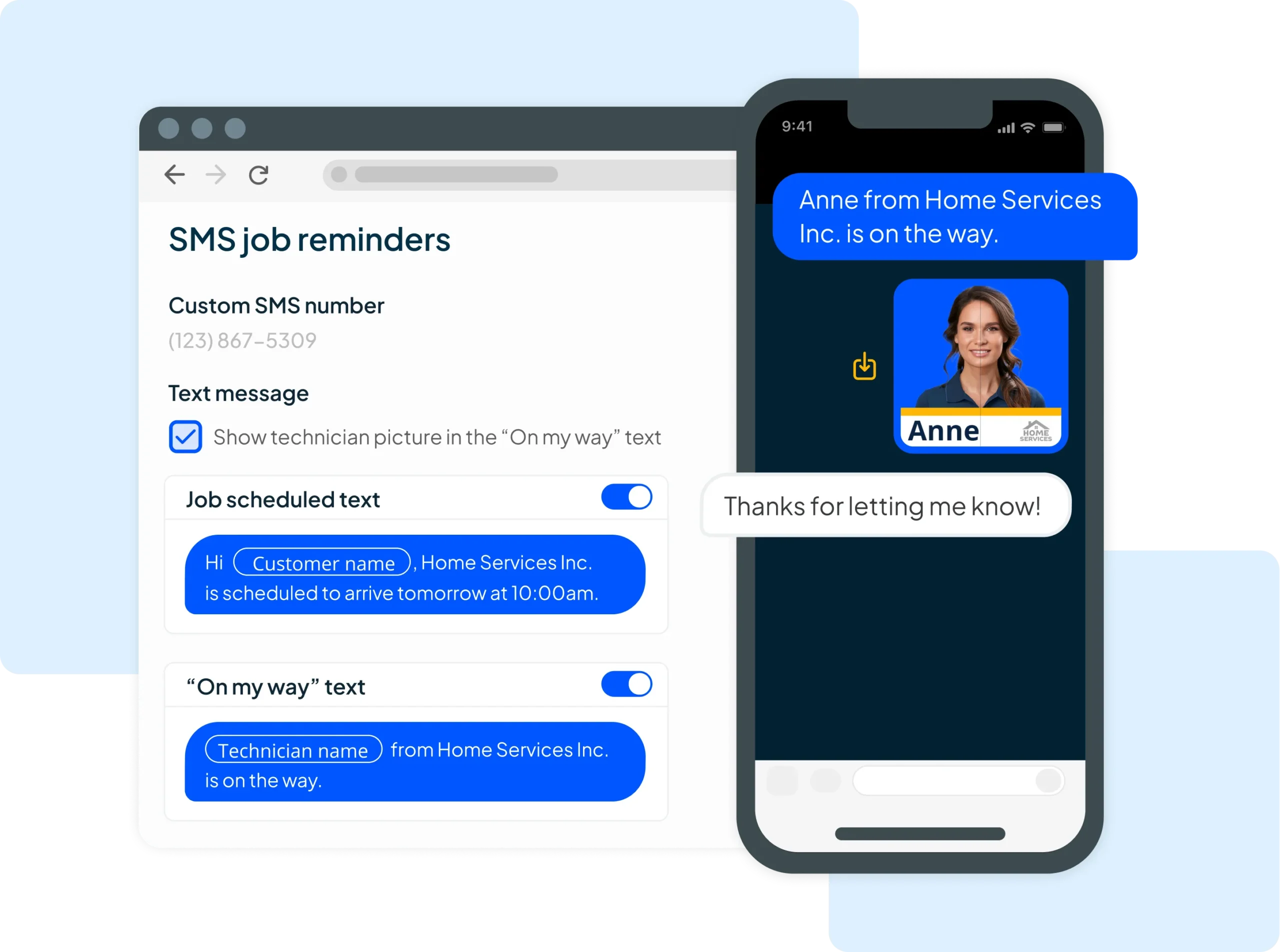 SMS job reminder notifications in HCP - mobile and desktop