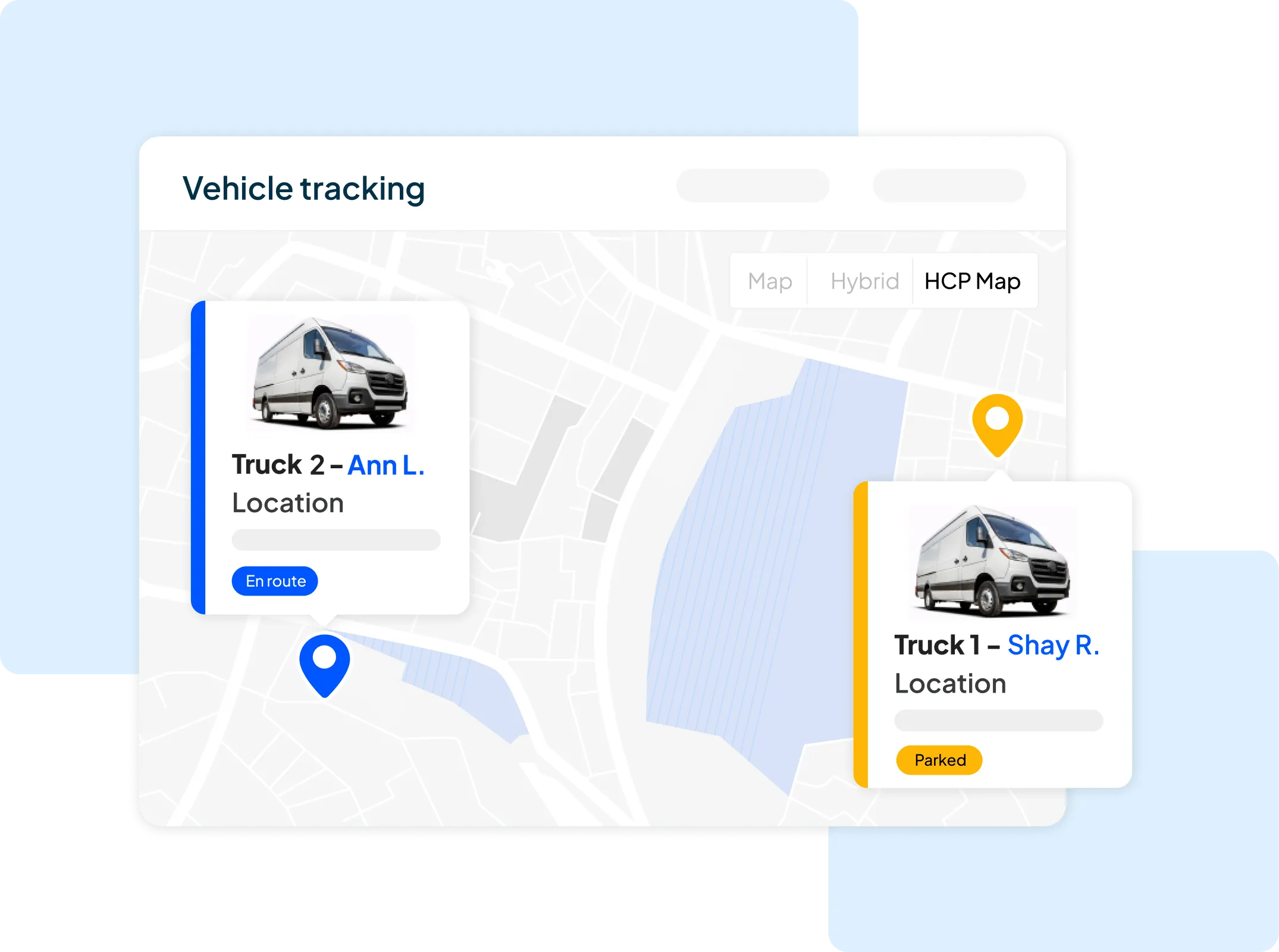 HCP map with technician and truck GPS tracking