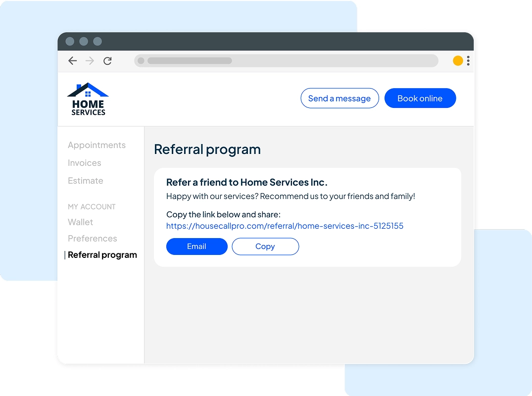 Referral program link inside of HCPs client portal software