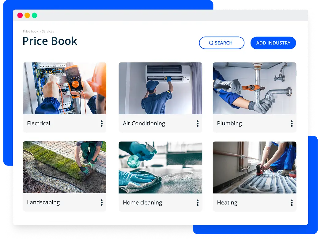HCP's price book software for plumbing, HVAC, home cleaning and electrical contractors