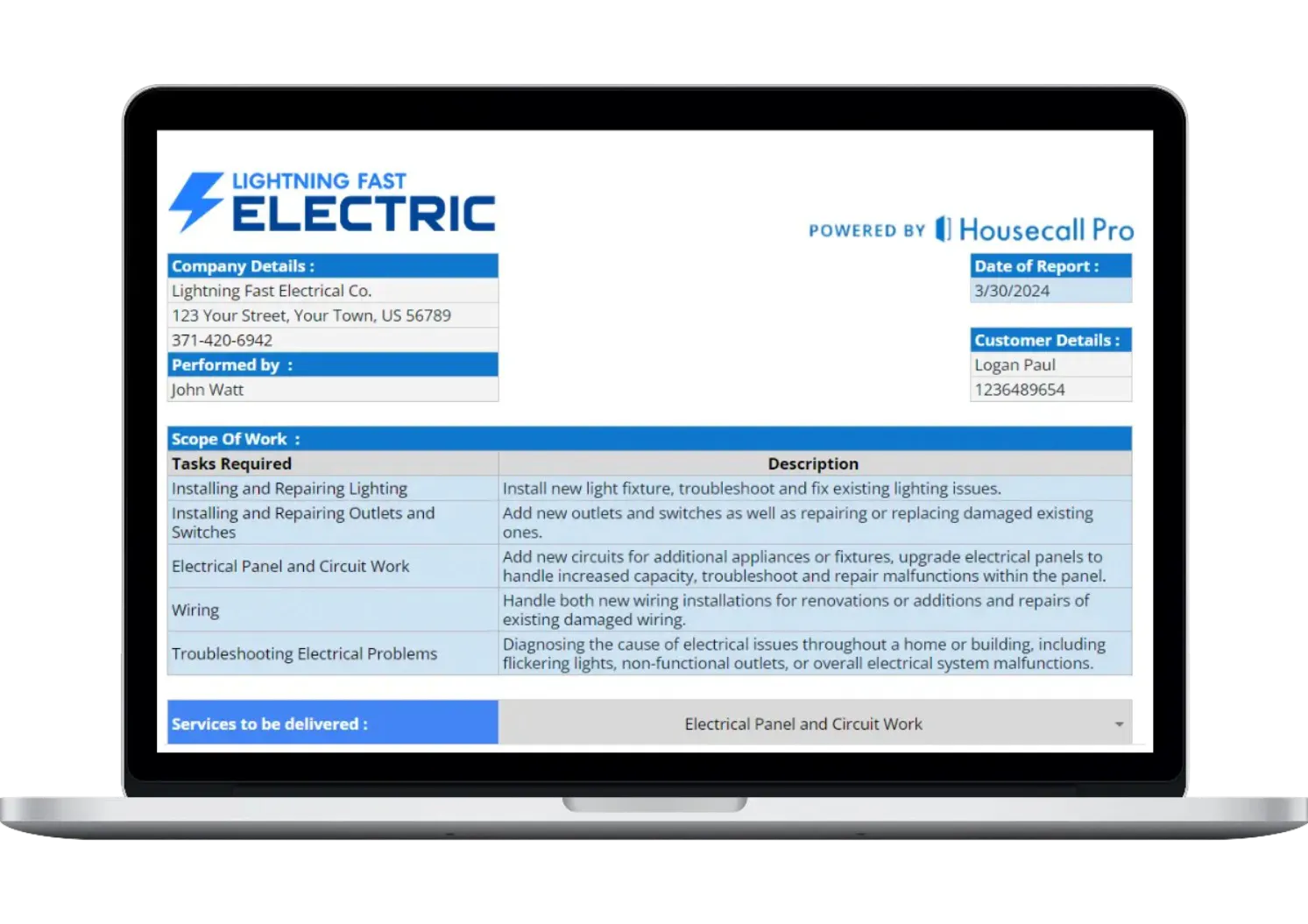 Free electrical contract template from Housecall Pro
