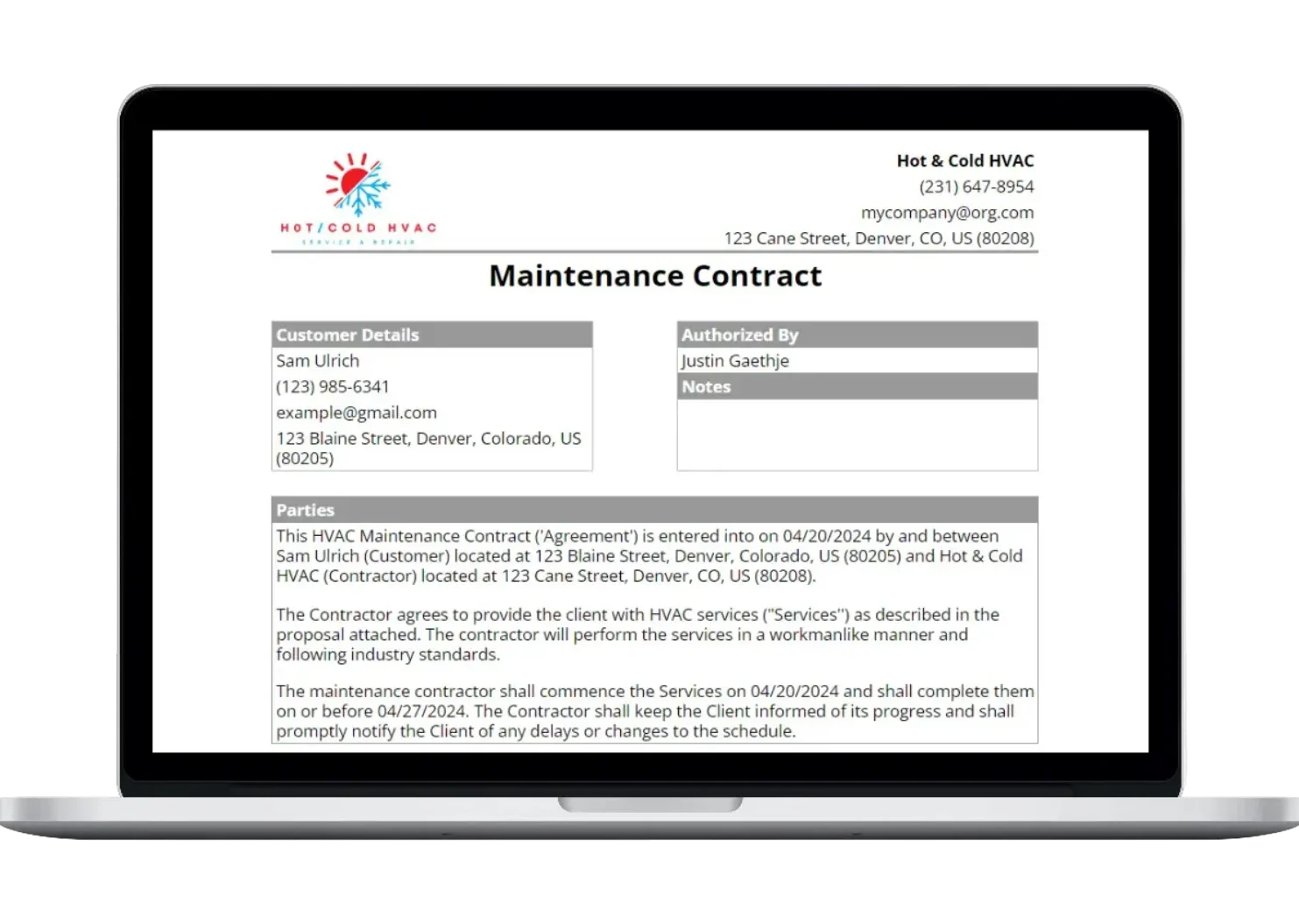 This template includes: