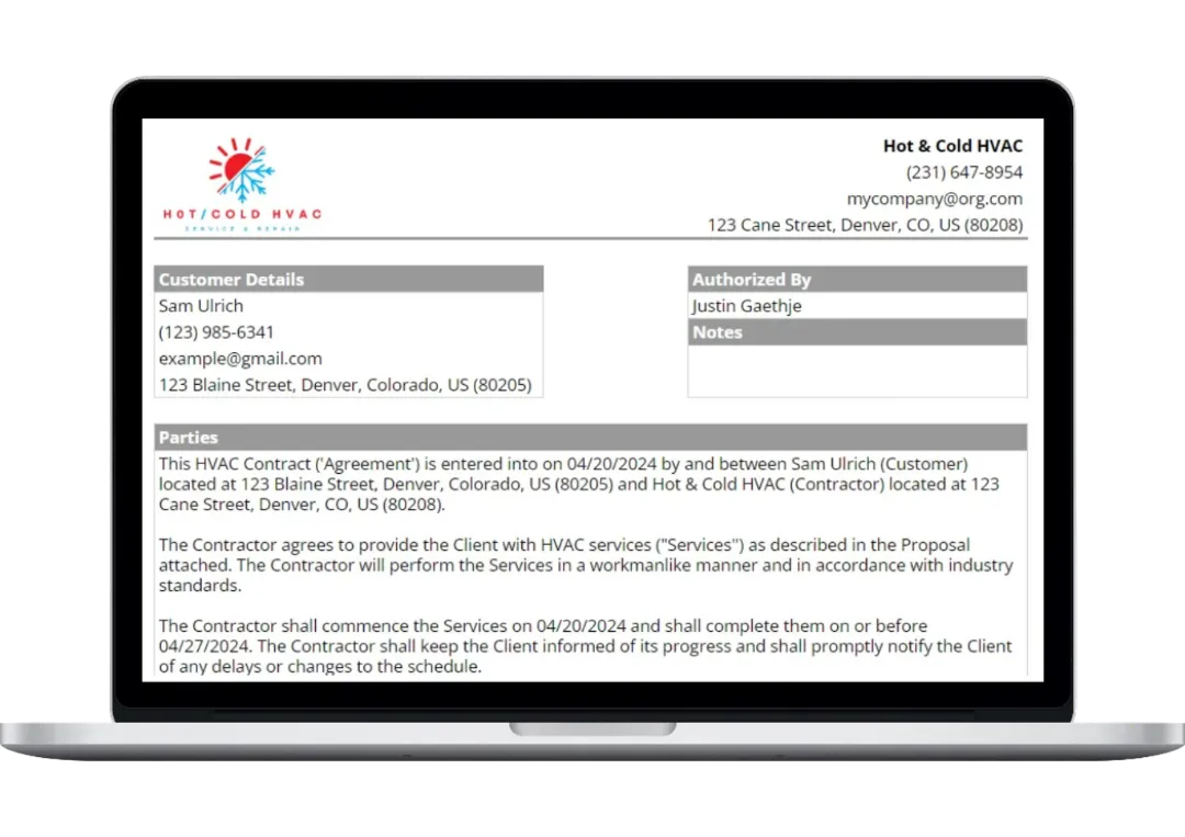 Free HVAC contract template from Housecall Pro