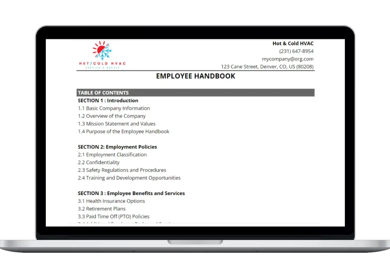 This template includes: