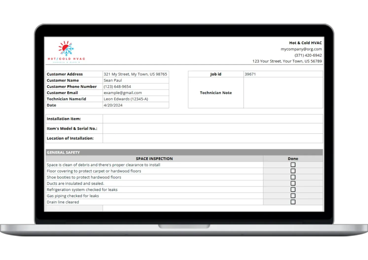 Free HVAC installation checklist template from Housecall Pro