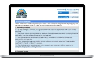 home cleaning terms and condition template