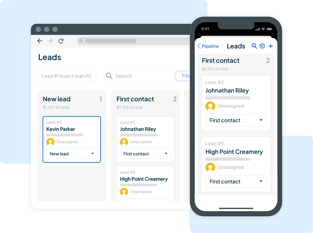 Sales pipeline and lead management board inside of HCPs electrician software
