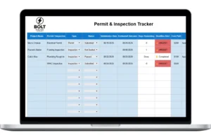 Laptop mockup of the Permit & Inspection Tracker template by Housecall Pro