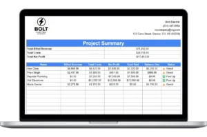 Laptop mockup of the Subcontractor & Crew Cost Split Calculator template by Housecall Pro