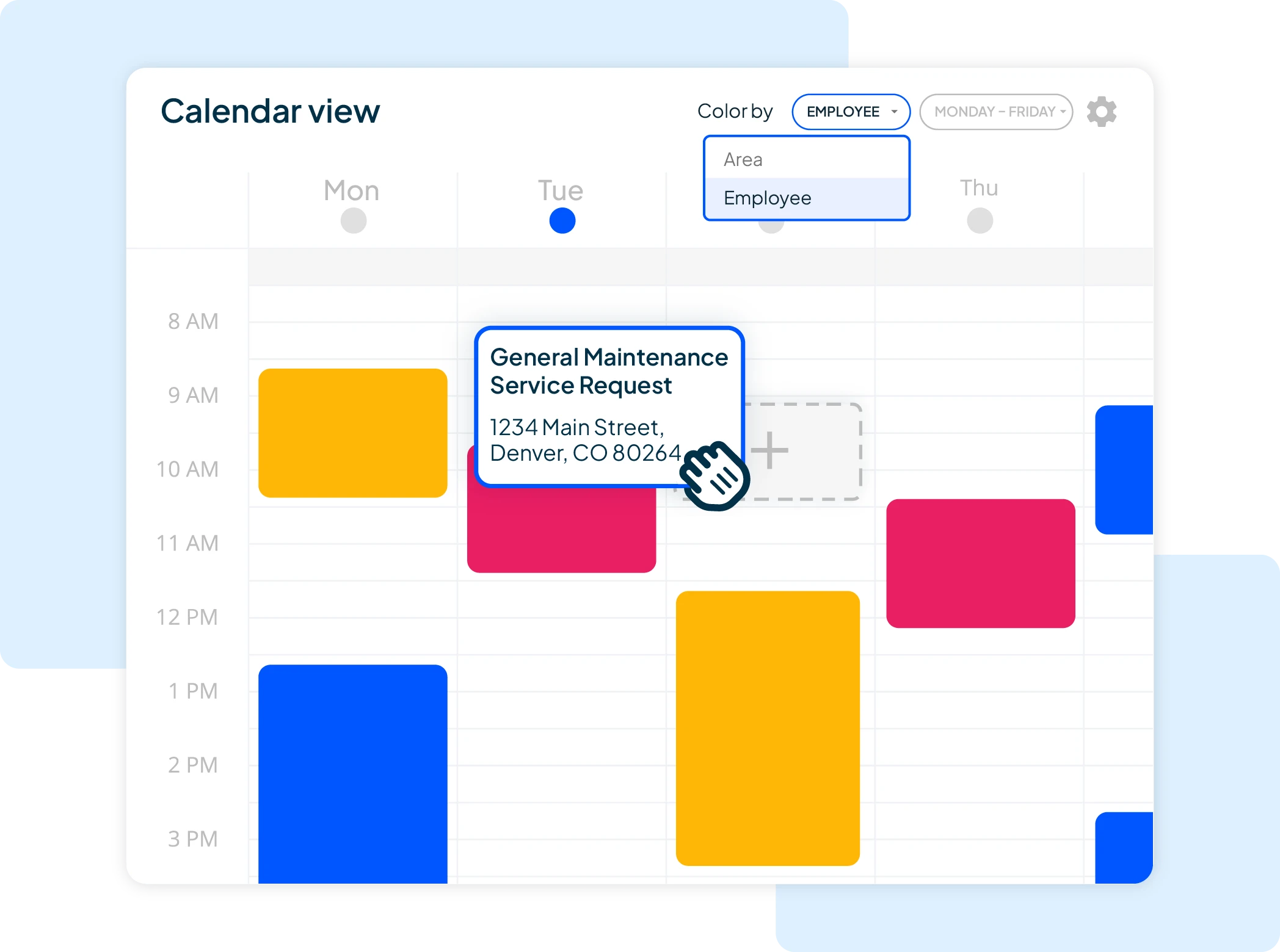 junk removal industry drag and drop scheduling software with color coded calendar view from Housecall Pro