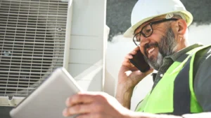 pro on a phone while looking at a tablet.