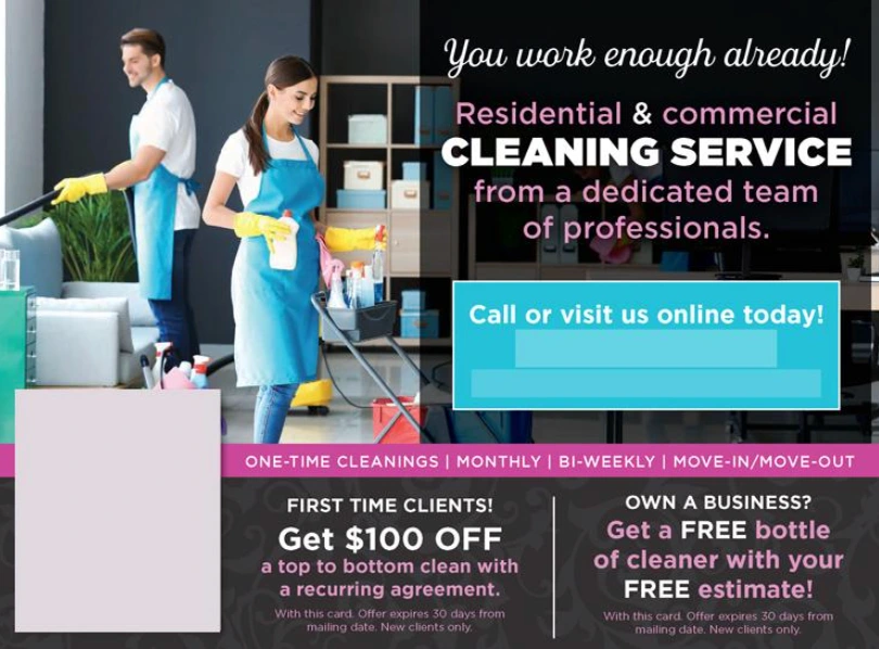 residential and commercial cleaning service postcard design example
