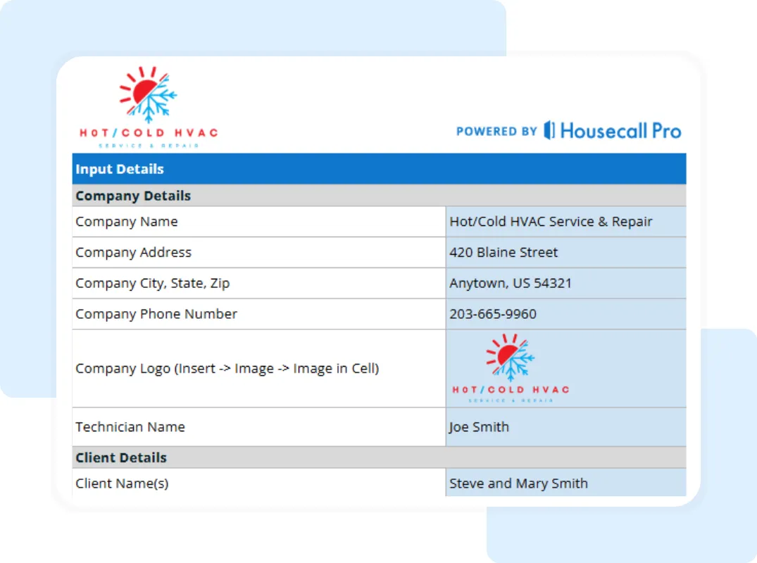 Editable HVAC estimate template showing AC condenser replacement, ductwork sealing, and labor cost powered by Housecall Pro.