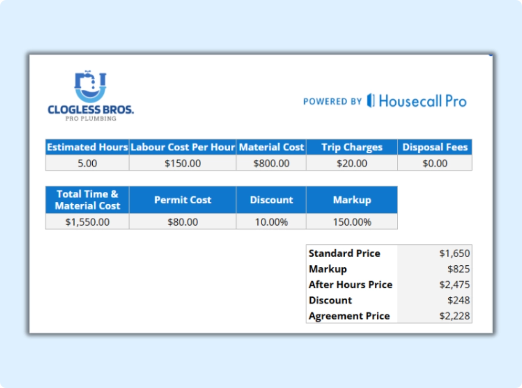 plumbing price list longform template cta