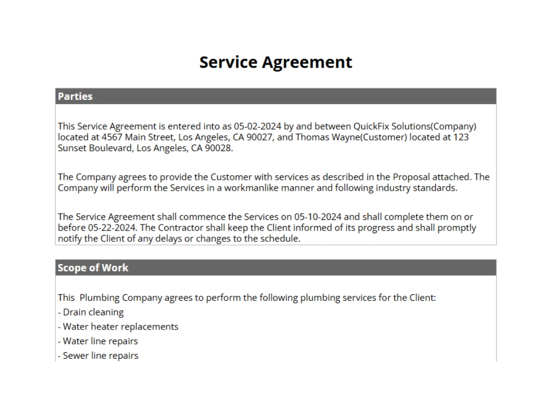 small business service agreement template printable report cta