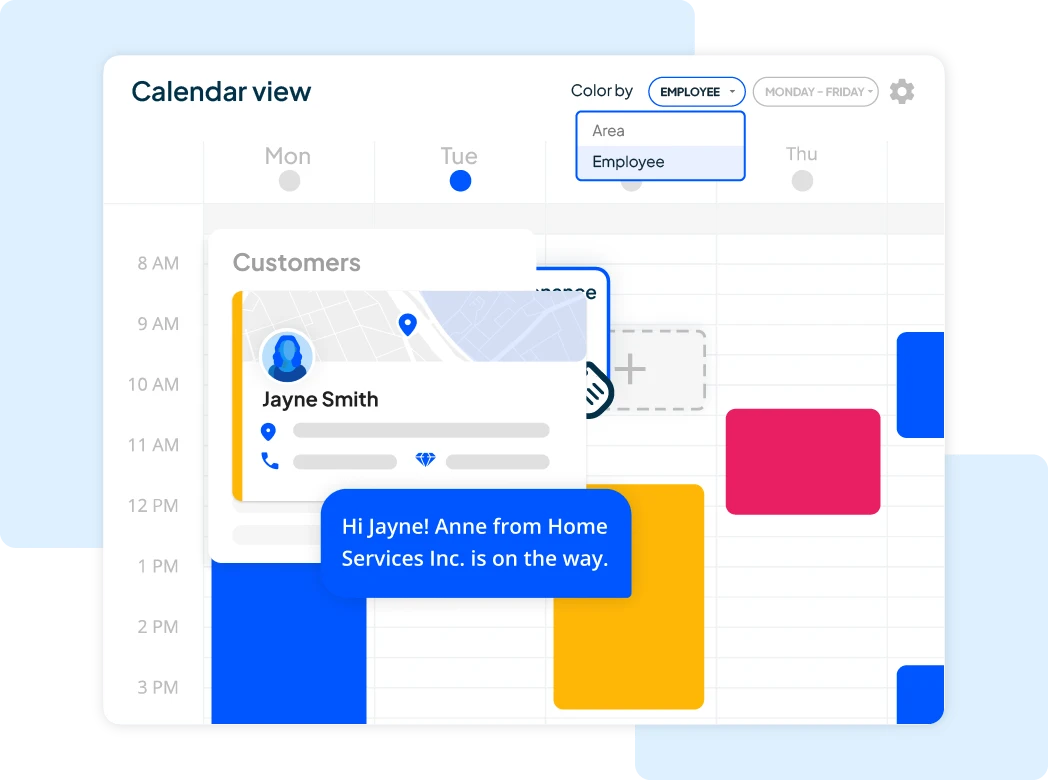 snow removal industry drag and drop scheduling software with color coded calendar view from Housecall Pro