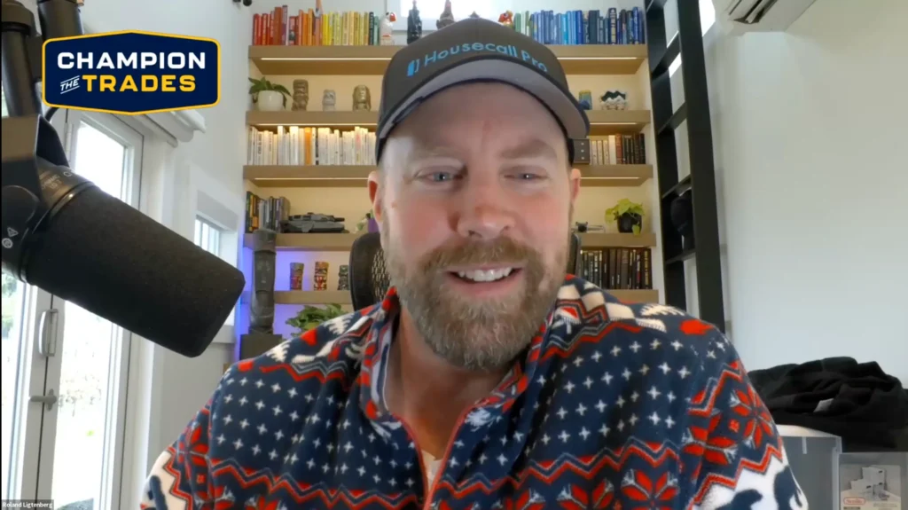 - Housecall Pro Champion the Trades podcast host recording an episode