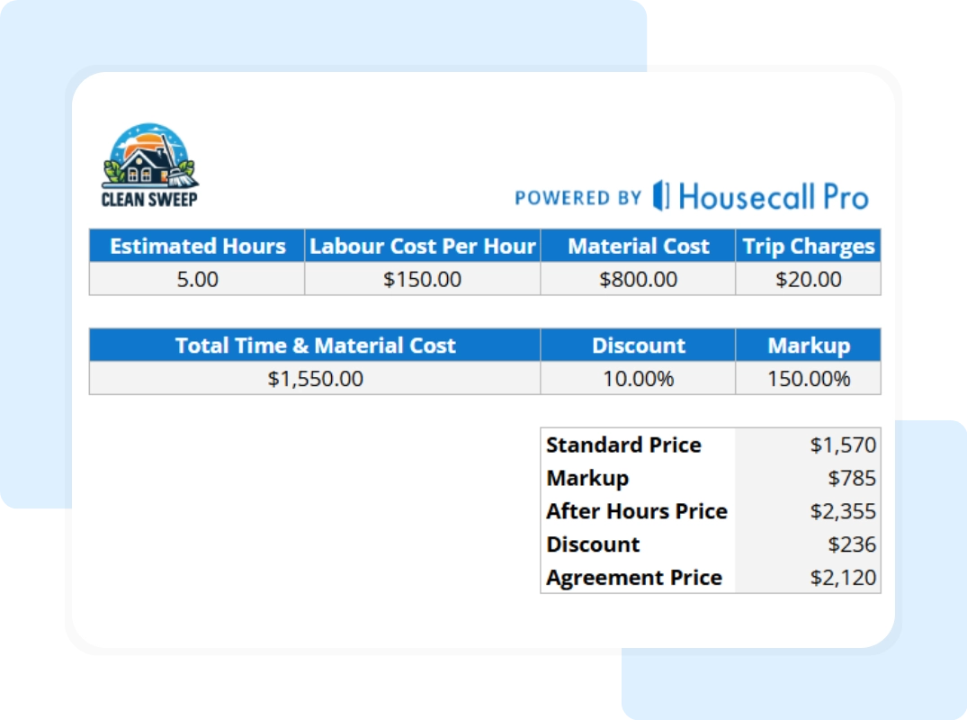 price details and calculations in home cleaning price list template
