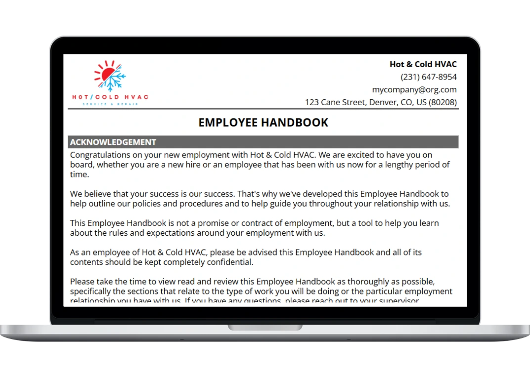 laptop image showing hvac employee handbook template