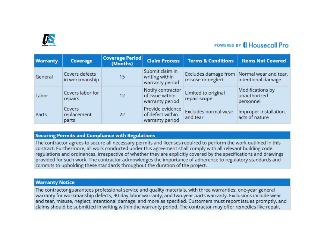 cta of small business warranty template
